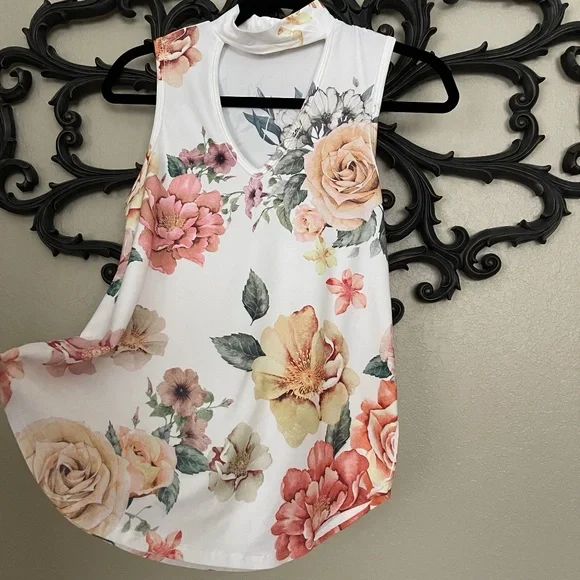GAZE Top Sleeveless V-Neck Mock Turtleneck Floral Size Small - Picture 1 of 9